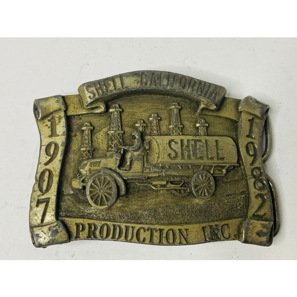 Shell California Production Inc. Metal Belt Buckle 1907 1982 Vintage